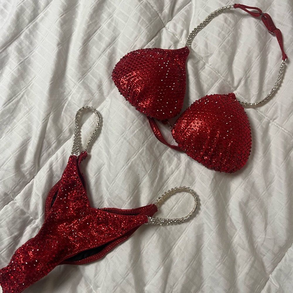 Red Rhinestone Competition Bikini (Wellness) by CrystalBikinis